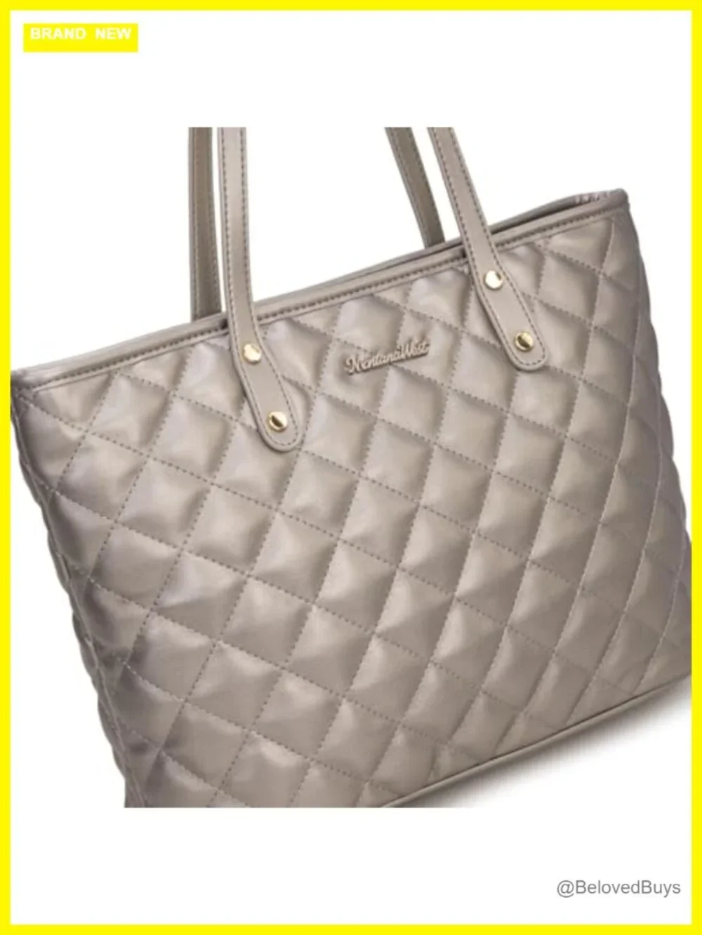 Quilted Vegan Leather Tote Bag with Top Zipper Shoulder Handbag for Women